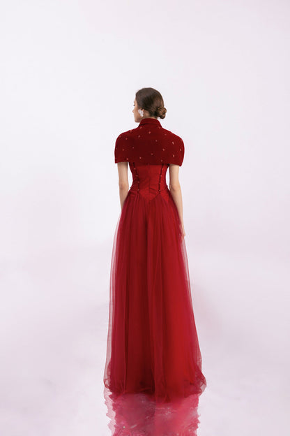 Grayson Gathered Collared Neck Twill Floor Length Set