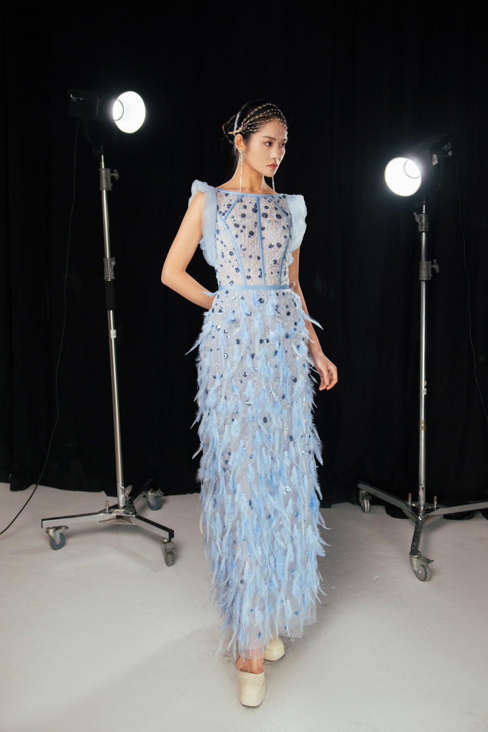 Peralta Sheath Feather Twill Floor Length Dress