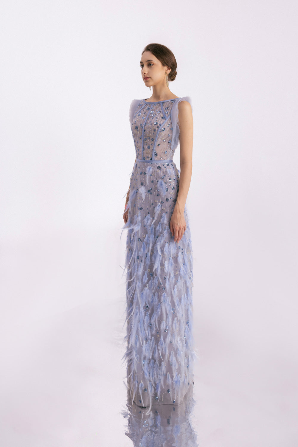 Peralta Sheath Feather Twill Floor Length Dress