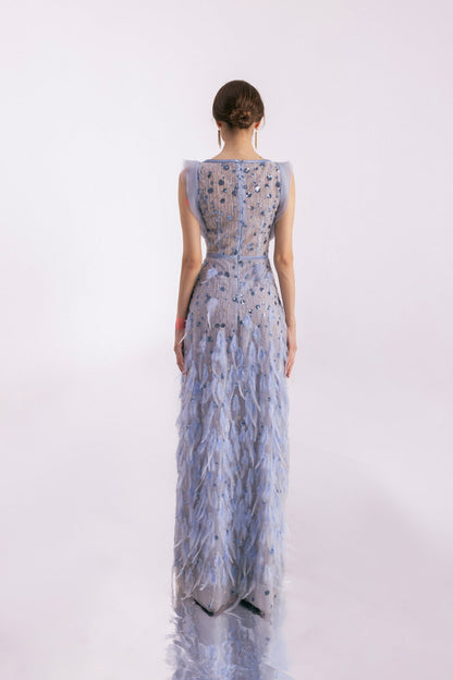 Peralta Sheath Feather Twill Floor Length Dress