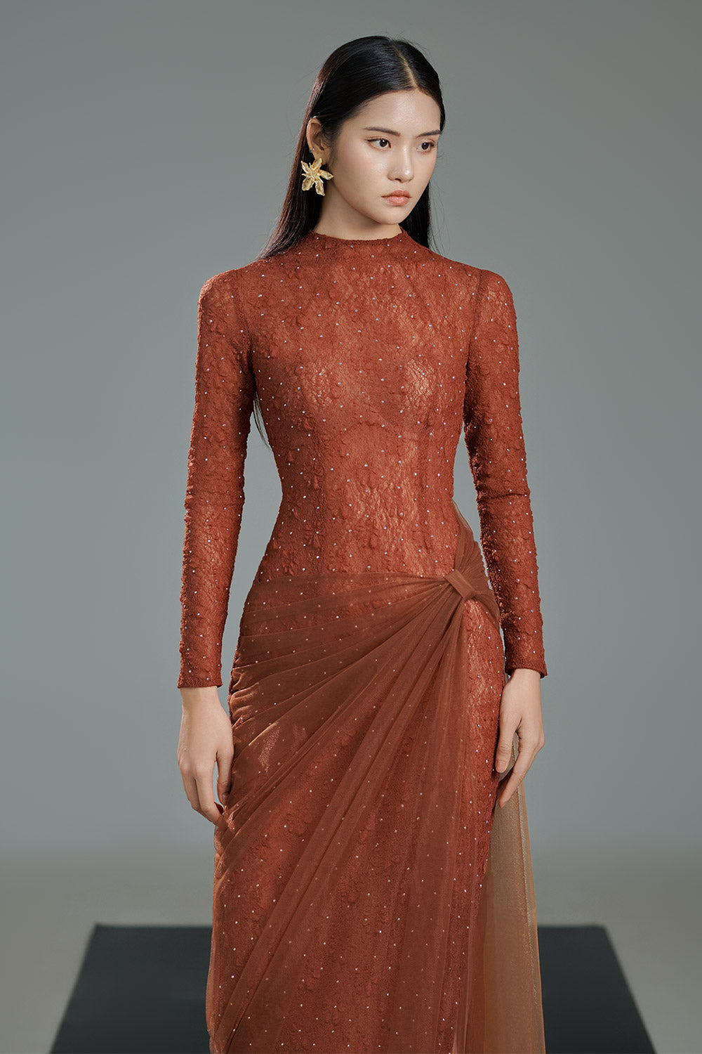 Lylah Sheath Mock Neck Polyester Ankle Length Dress Lylah Sheath Mock Neck Polyester Ankle Length Dress