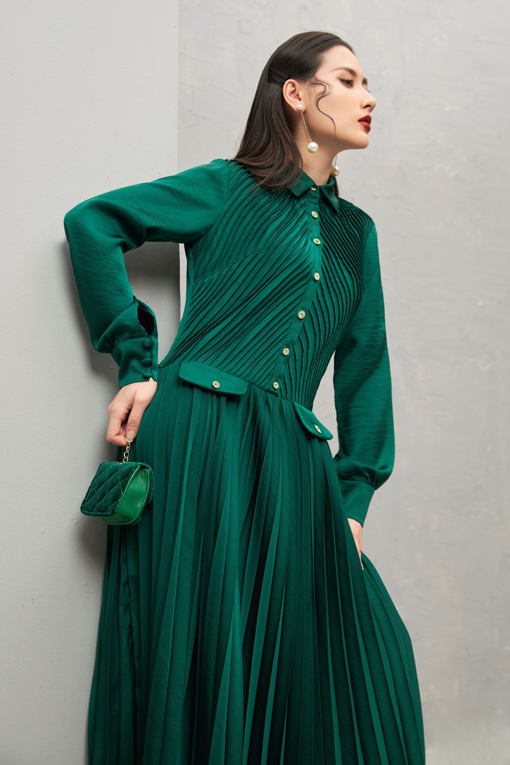 Ariel Pleated Midi Dress 