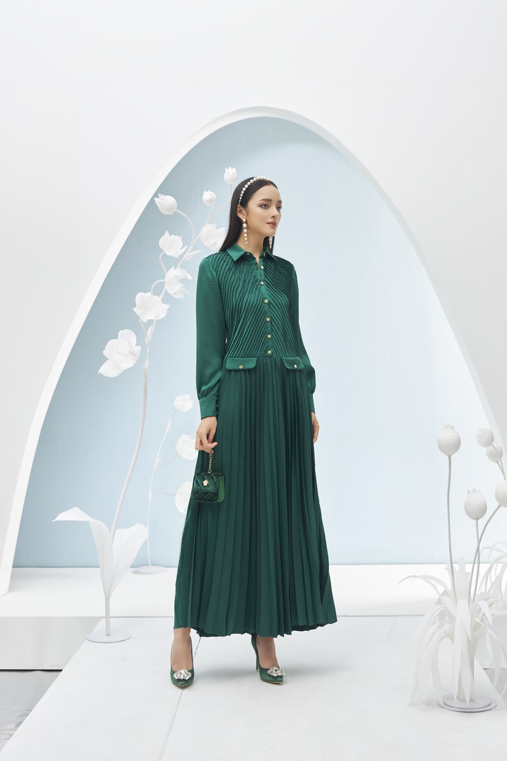 Ariel Pleated Midi Dress 