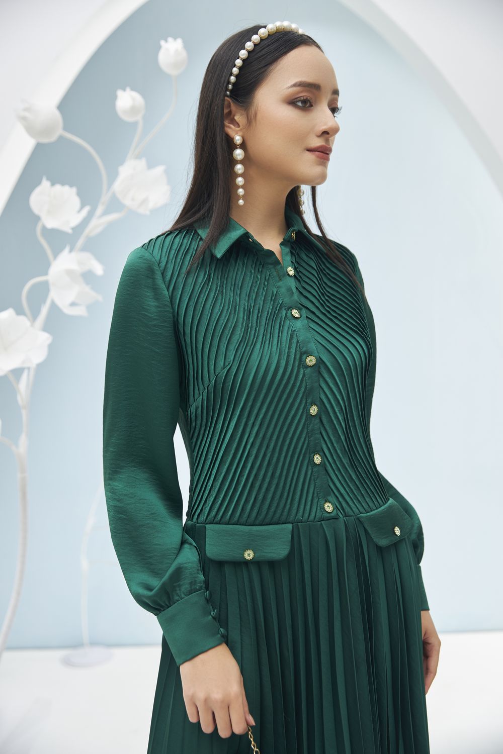 Ariel Pleated Midi Dress 