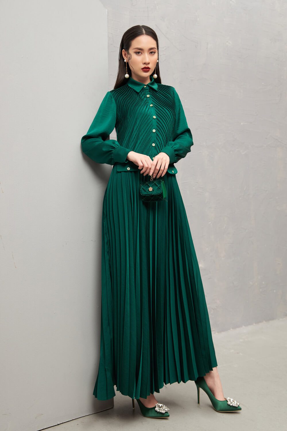 Ariel Pleated Midi Dress 