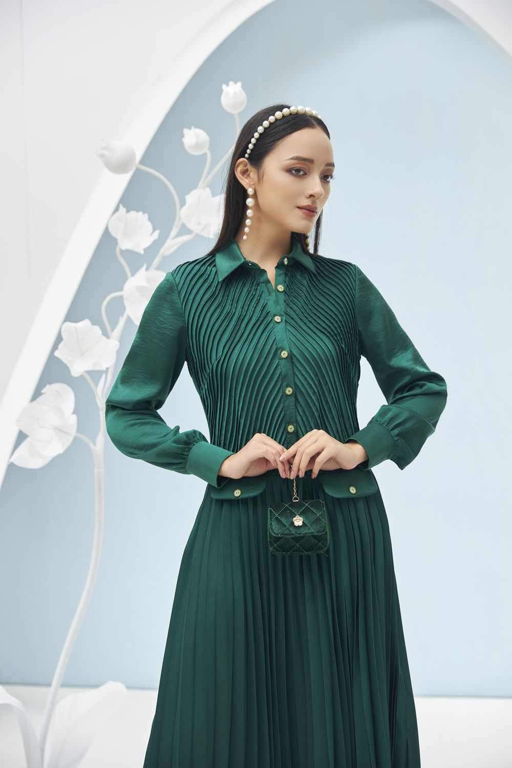 Ariel Pleated Midi Dress 