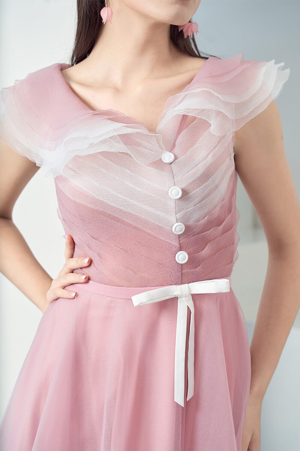 Baskom Ruffle Neckline Dress 