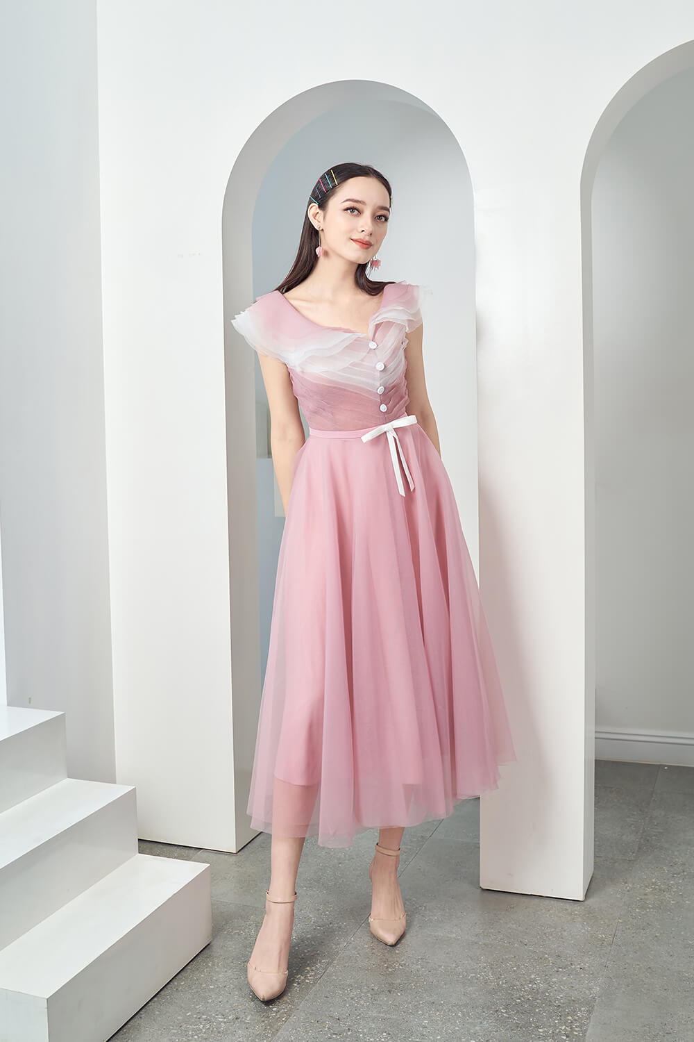 Baskom Ruffle Neckline Dress 