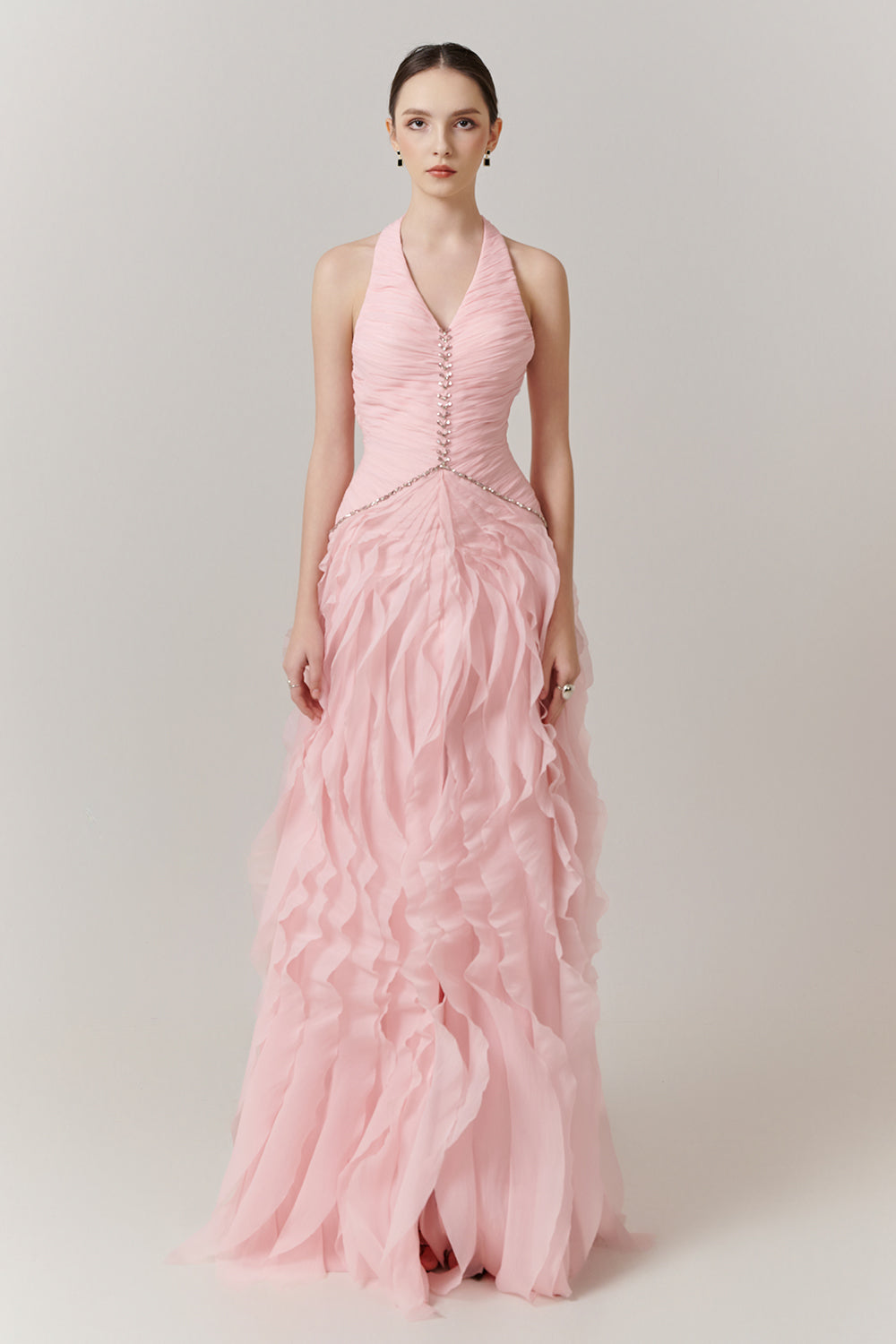 Women's Cascade Halter Ruffle Maxi Dress XXS/XS/S/M/L/XL/XXL/3XL/Customize Almond Blossom Happy Clothing Women's Cascade Halter Ruffle Maxi Dress XXS/XS/S/M/L/XL/XXL/3XL/Customize Almond Blossom Happy Clothing
