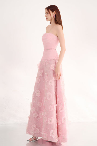 Juliet A-line Flower Applique Polyester Maxi Dress