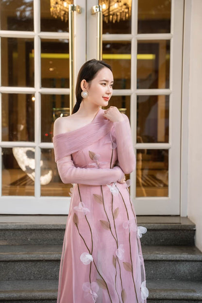 Eden Fitted One Shoulder Organza Long Length Ao Dai 