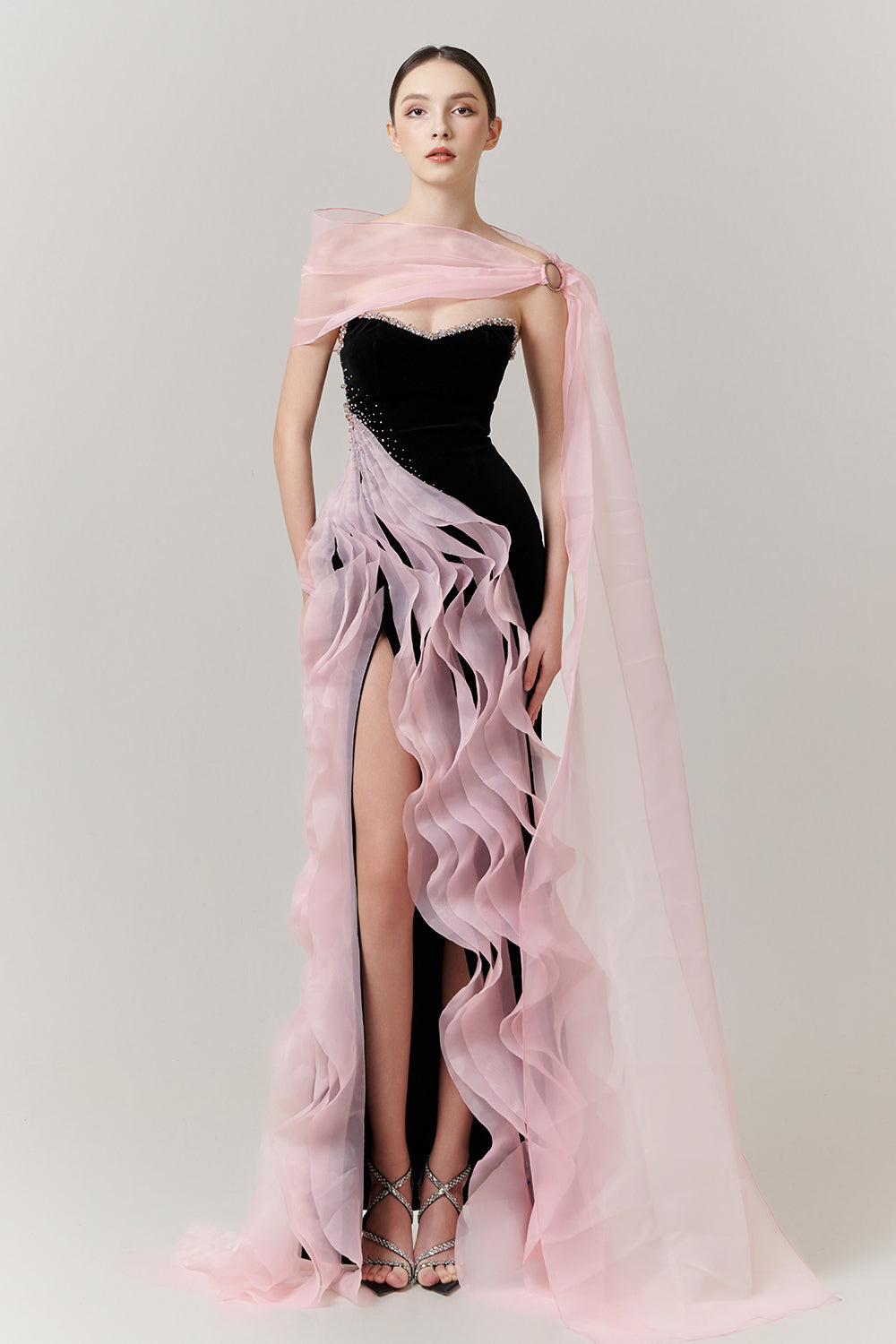 maxi rhinestone dress Women's Elara Sheath Rhinestone Maxi Dress XXS/XS/S/M/L/XL/XXL/3XL/Customize Black & Barely Pink – Happy Clothing