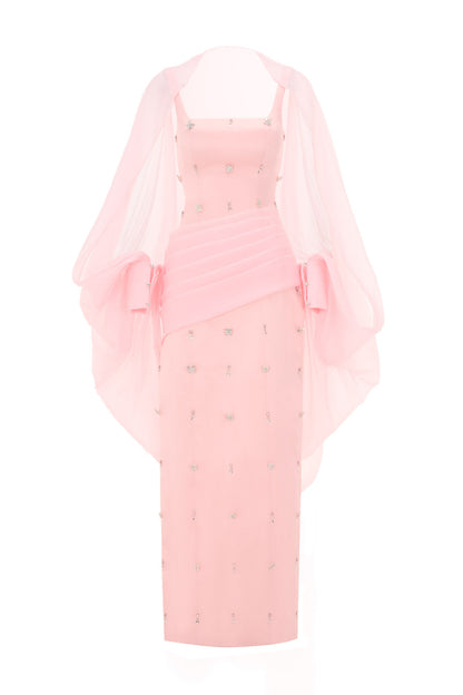 Sylvia Sheath Square Neck Twill Floor Length Dress