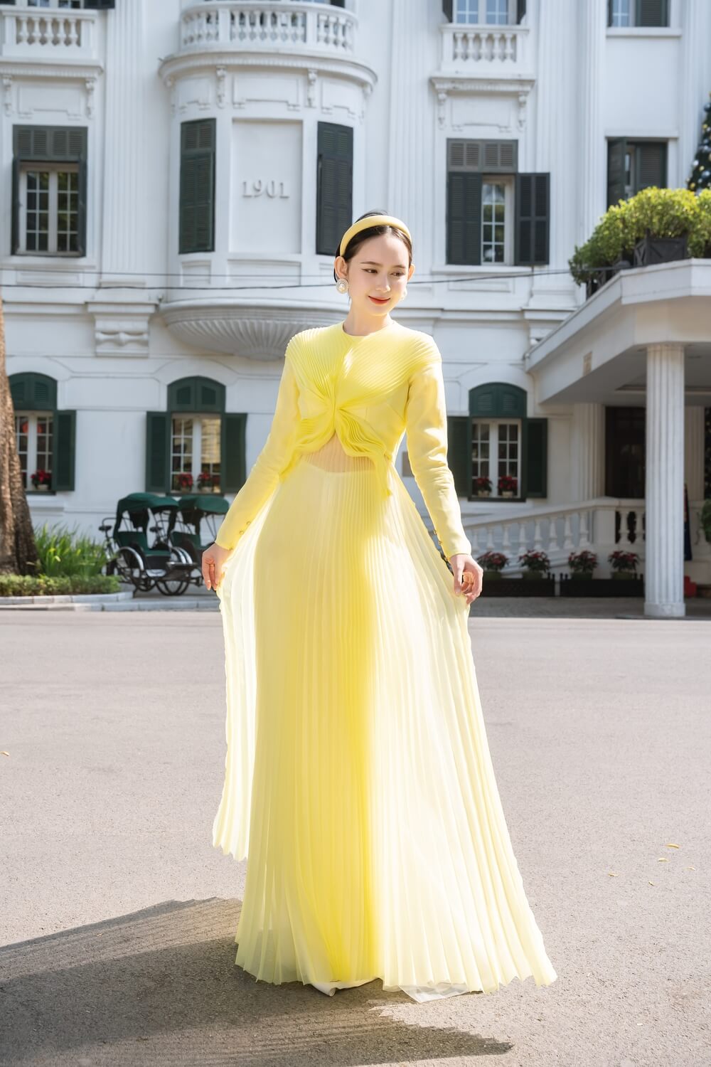 Melanie Fitted Pleated Organza Long Length Ao Dai