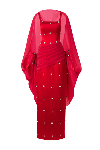 Sylvia Sheath Square Neck Twill Floor Length Dress