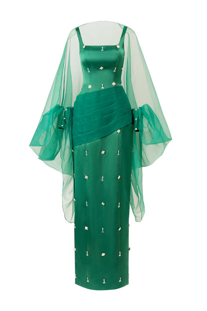 Sylvia Sheath Square Neck Twill Floor Length Dress