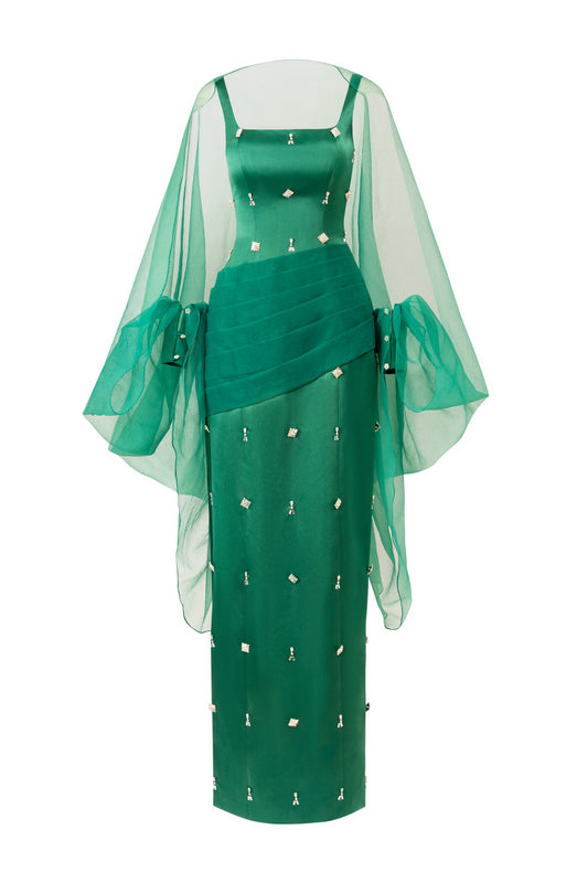 Sylvia Sheath Square Neck Twill Floor Length Dress