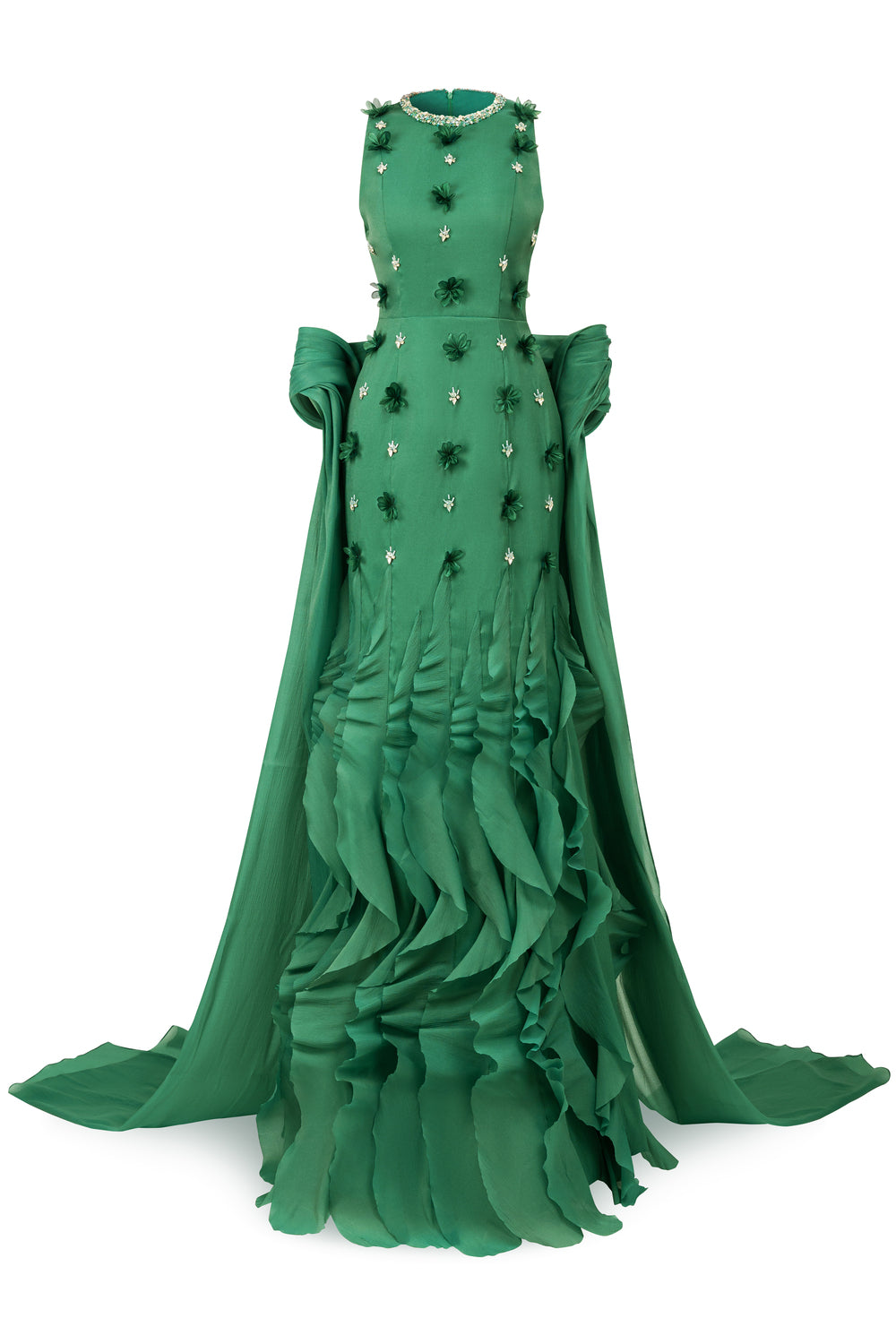 Potter Mermaid Jewel Neck Organza Floor Length Dress