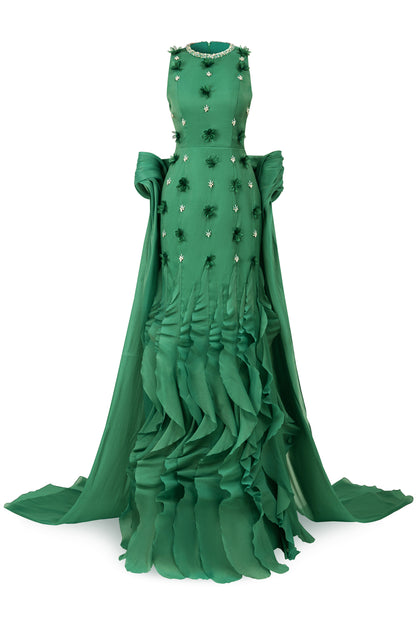 Potter Mermaid Jewel Neck Organza Floor Length Dress