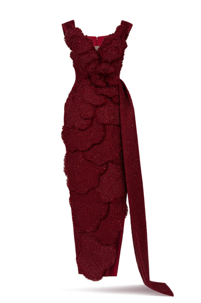 Rosette Off-Shoulder Applique Maxi Dress