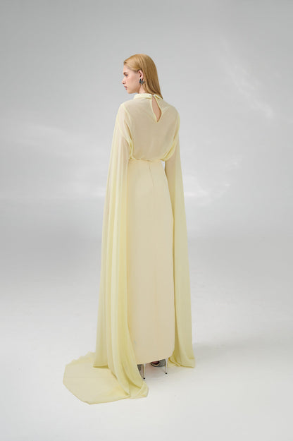 Jaliyah Sheath Hanging Sleeved Chiffon Floor Length Set