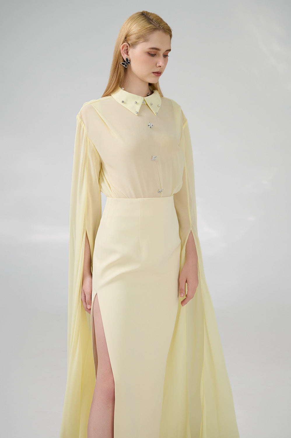 Jaliyah Sheath Hanging Sleeved Chiffon Floor Length Set