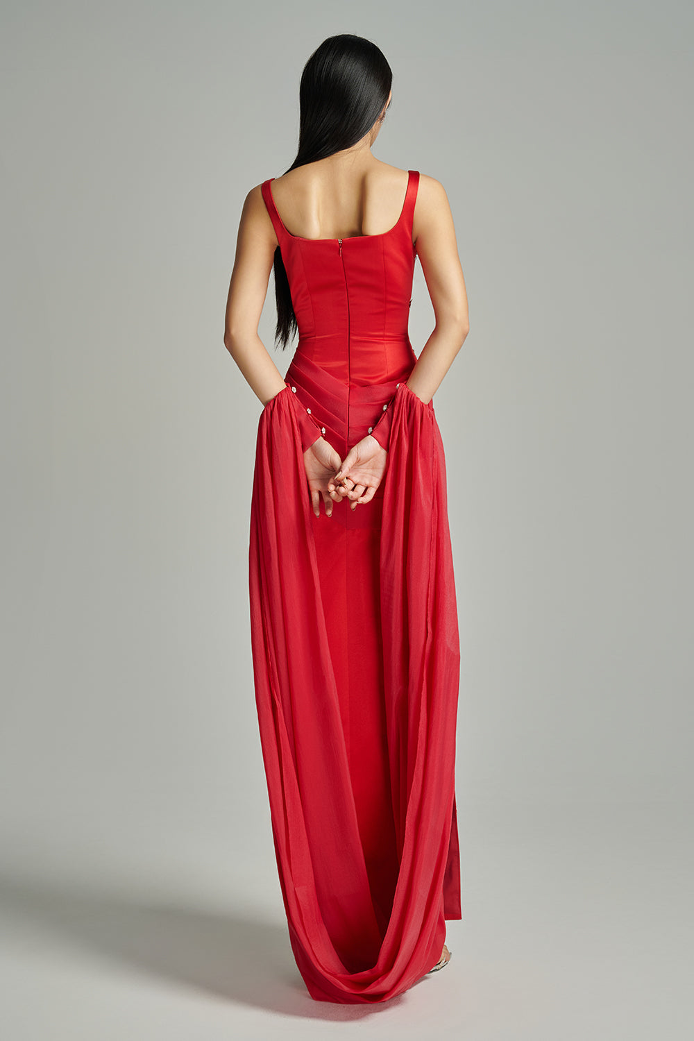 Sylvia Sheath Square Neck Twill Floor Length Dress