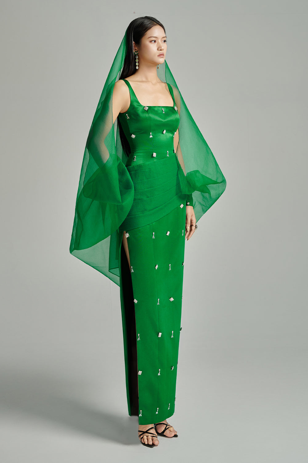 Sylvia Sheath Square Neck Twill Floor Length Dress