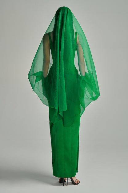 Sylvia Sheath Square Neck Twill Floor Length Dress