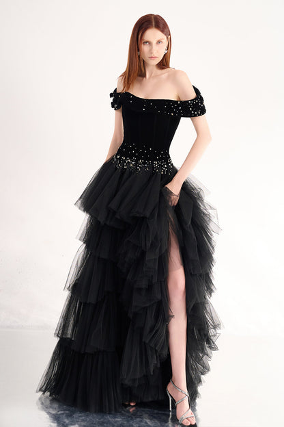 Paige Layered Off-Shoulder Organza Maxi Dress