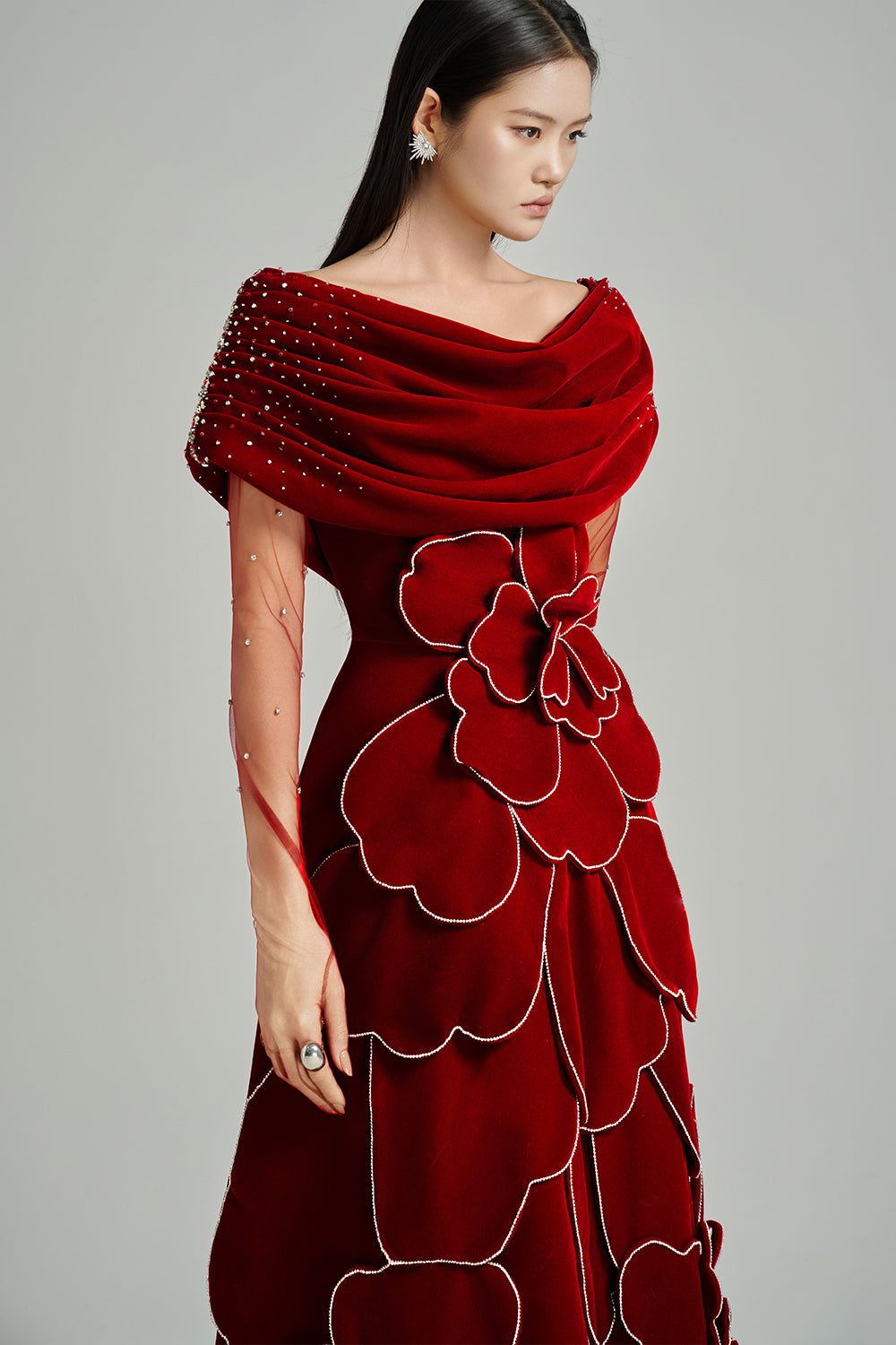 Charli Ball Gown Bead Velvet Maxi Dress