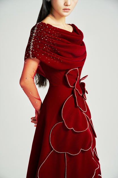Charli Ball Gown Bead Velvet Maxi Dress