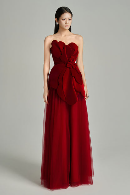 Landry A-line Gathered Polyester Floor Length Dress