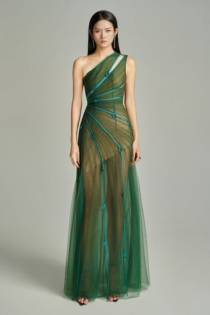 Makenna A-line One Shoulder Polyester Floor Length Dress