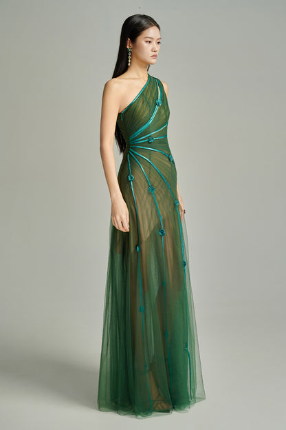 Makenna A-line One Shoulder Polyester Floor Length Dress