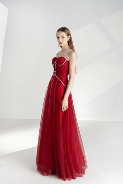 Amy Slit Sweetheart Neck Mesh Floor Length Dress