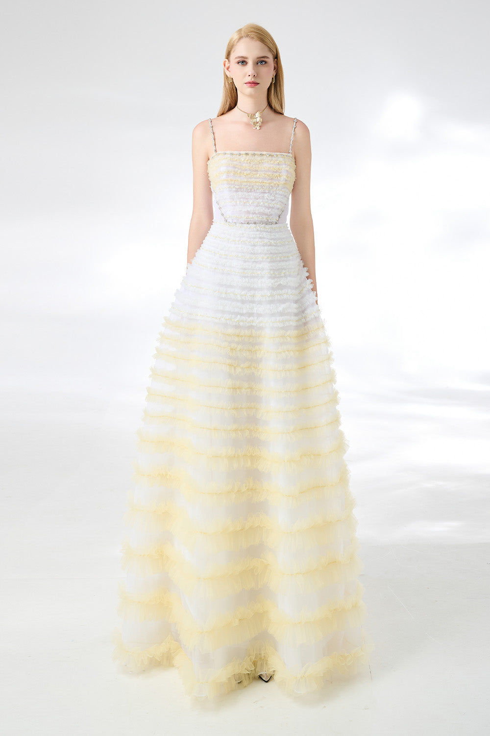 Steele Ball Gown Ruffle Trim Organza Floor Length Dress