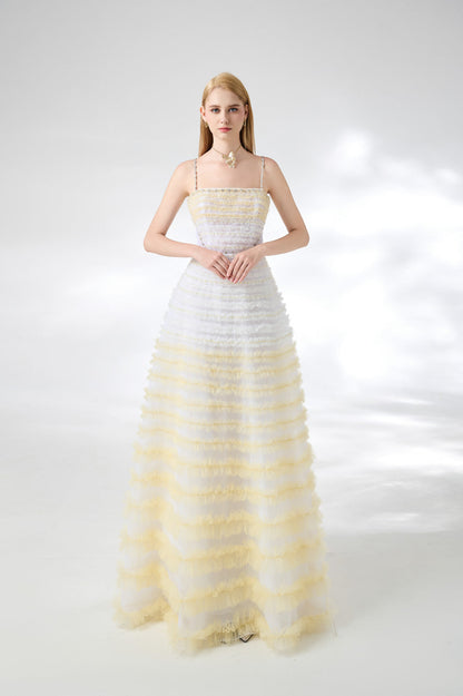 Steele Ball Gown Ruffle Trim Organza Floor Length Dress