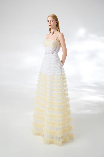 Steele Ball Gown Ruffle Trim Organza Floor Length Dress