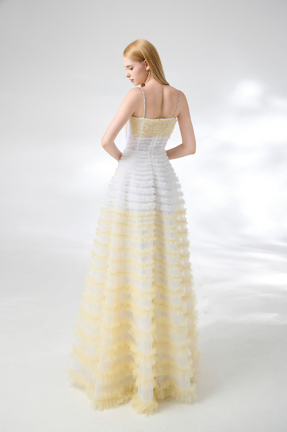 Steele Ball Gown Ruffle Trim Organza Floor Length Dress