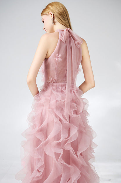 Esteban A-line Flower Applique Organza Floor Length Dress