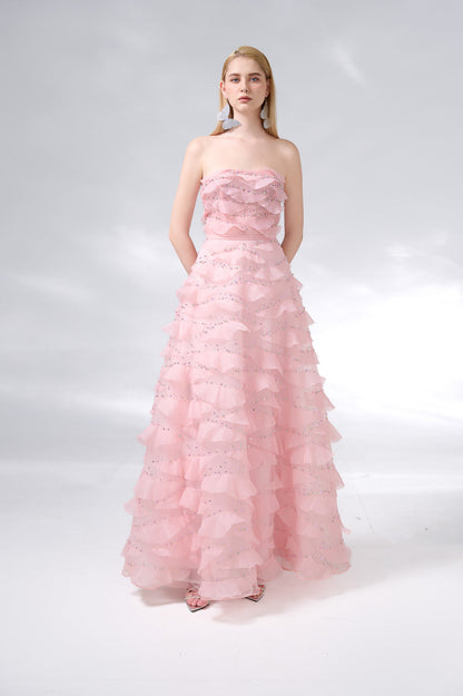 Arjun Strapless Stone Organza Floor Length Dress