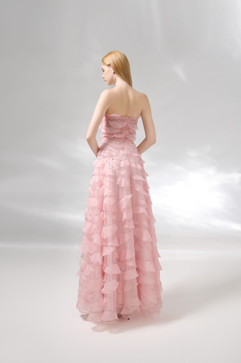 Arjun Strapless Stone Organza Floor Length Dress