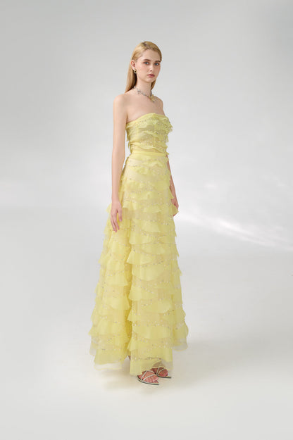 Arjun Strapless Stone Organza Floor Length Dress