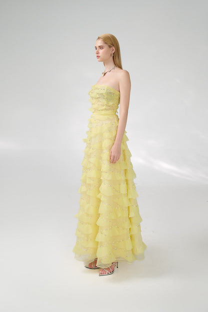 Arjun Strapless Stone Organza Floor Length Dress