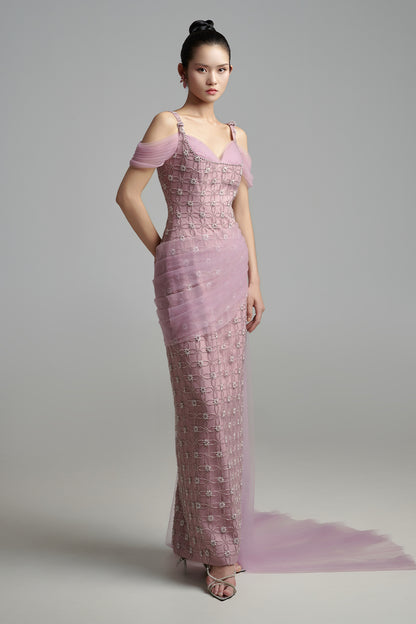 Sienna Sheath Cold Shoulder Sleeved Polyester Maxi Dress
