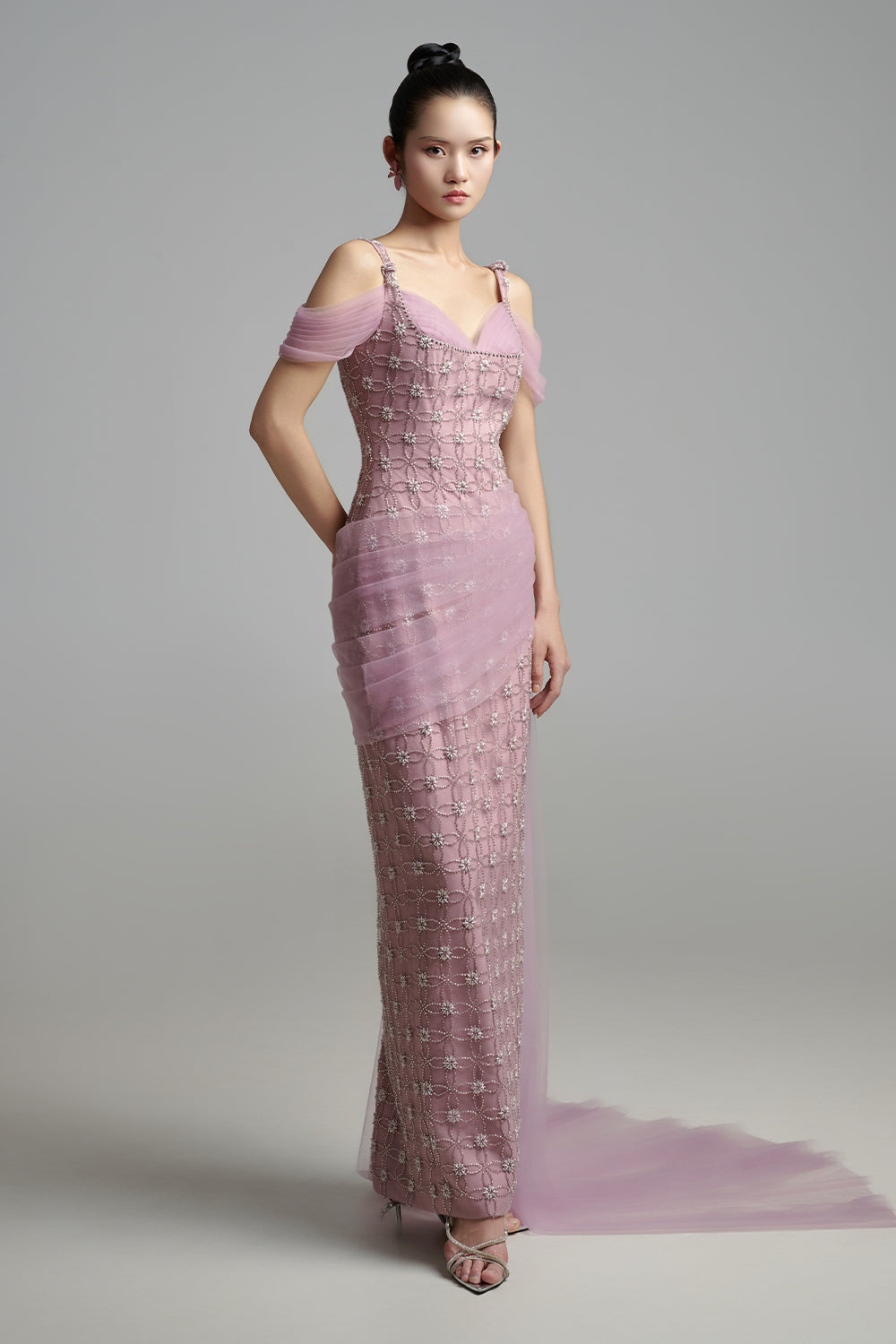 Sienna Sheath Cold Shoulder Sleeved Polyester Maxi Dress