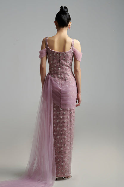 Sienna Sheath Cold Shoulder Sleeved Polyester Maxi Dress