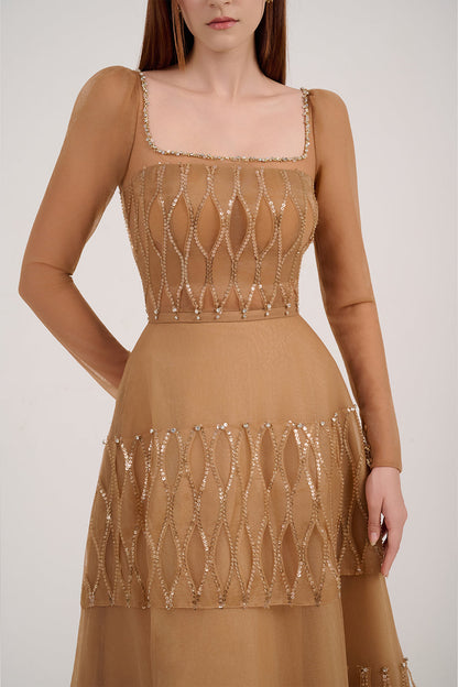 Raquel Ball Gown Square Neck Polyester Maxi Dress