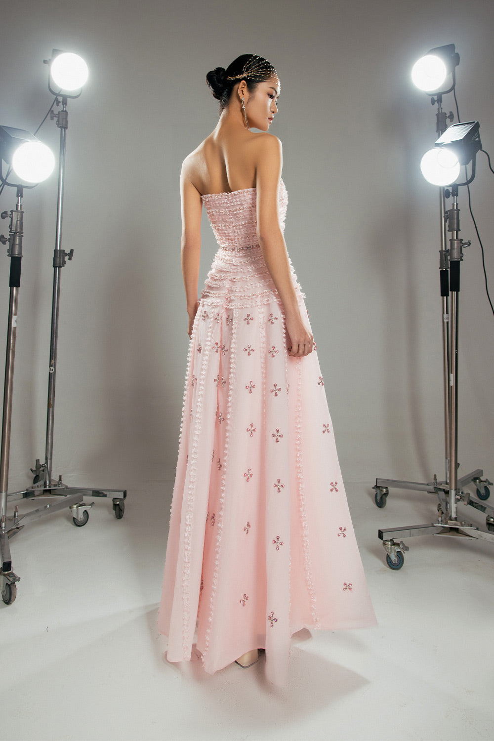 Birdie Fit and Flare Stone Organza Maxi Dress